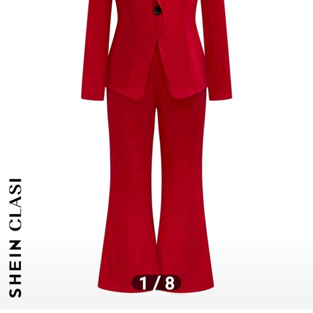 SHEIN Red Flared Pantsuit Tailored Retro Style
